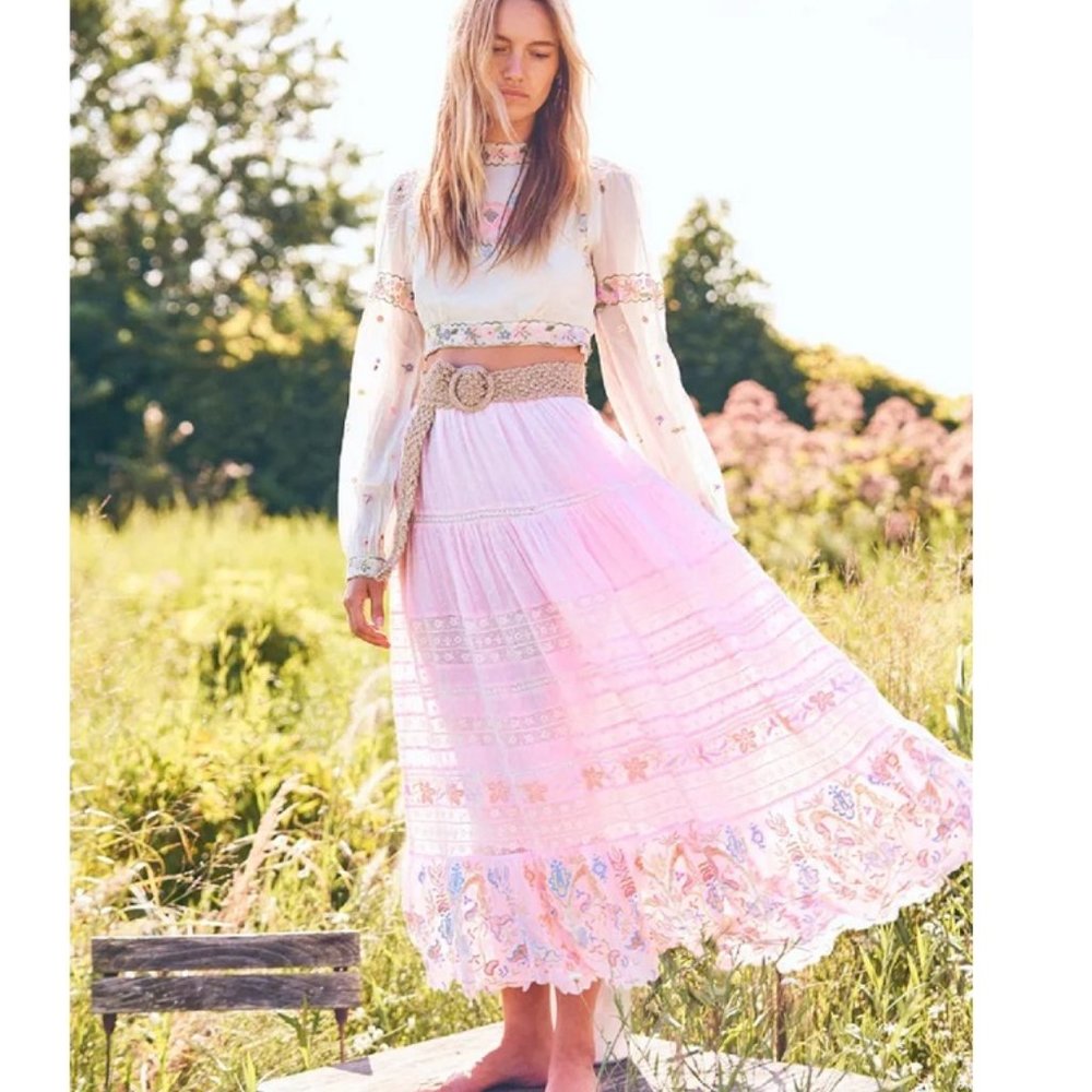 LoveShackFancy Embroidered Lace Donna Skirt - Sz S